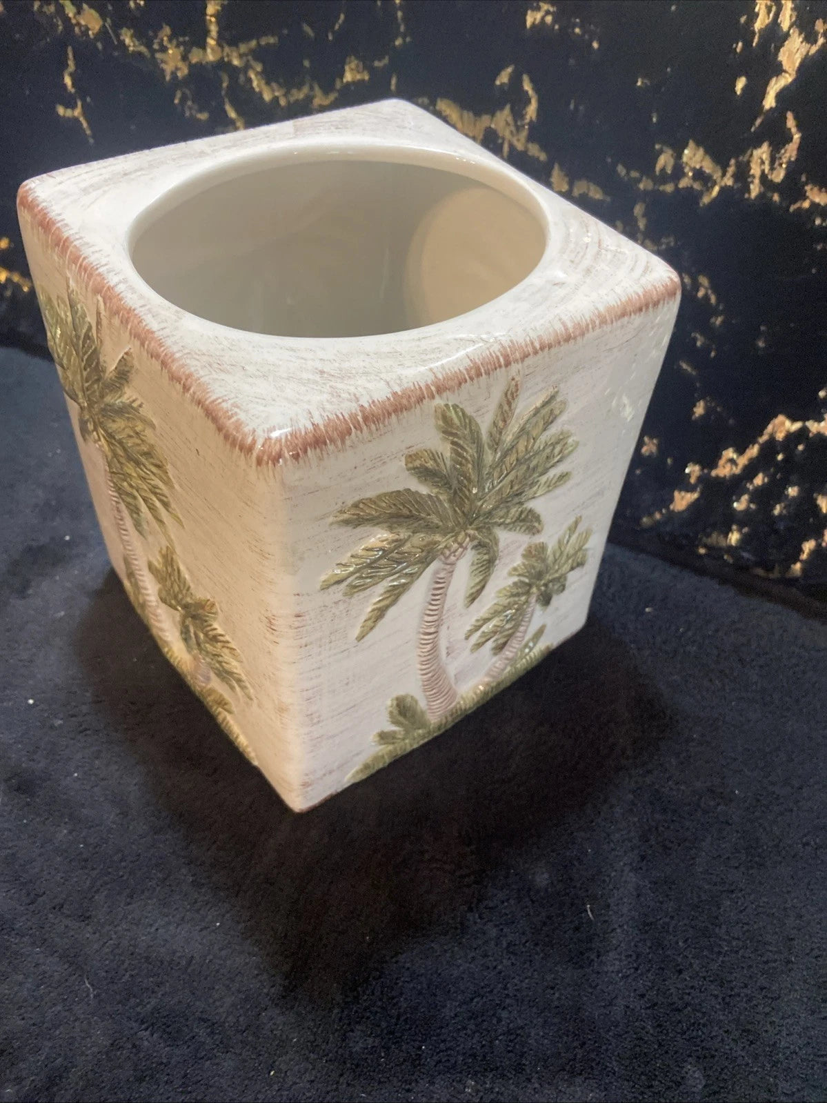 Ceramic Tissue Cover Box Holder IEmbossed Palm Trees Square | eBay
