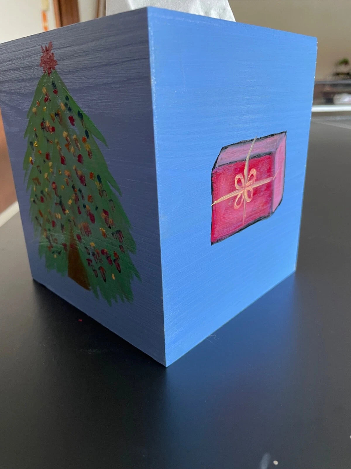 Hand painted wood tissue box cover cute happy Santa Claus | eBay