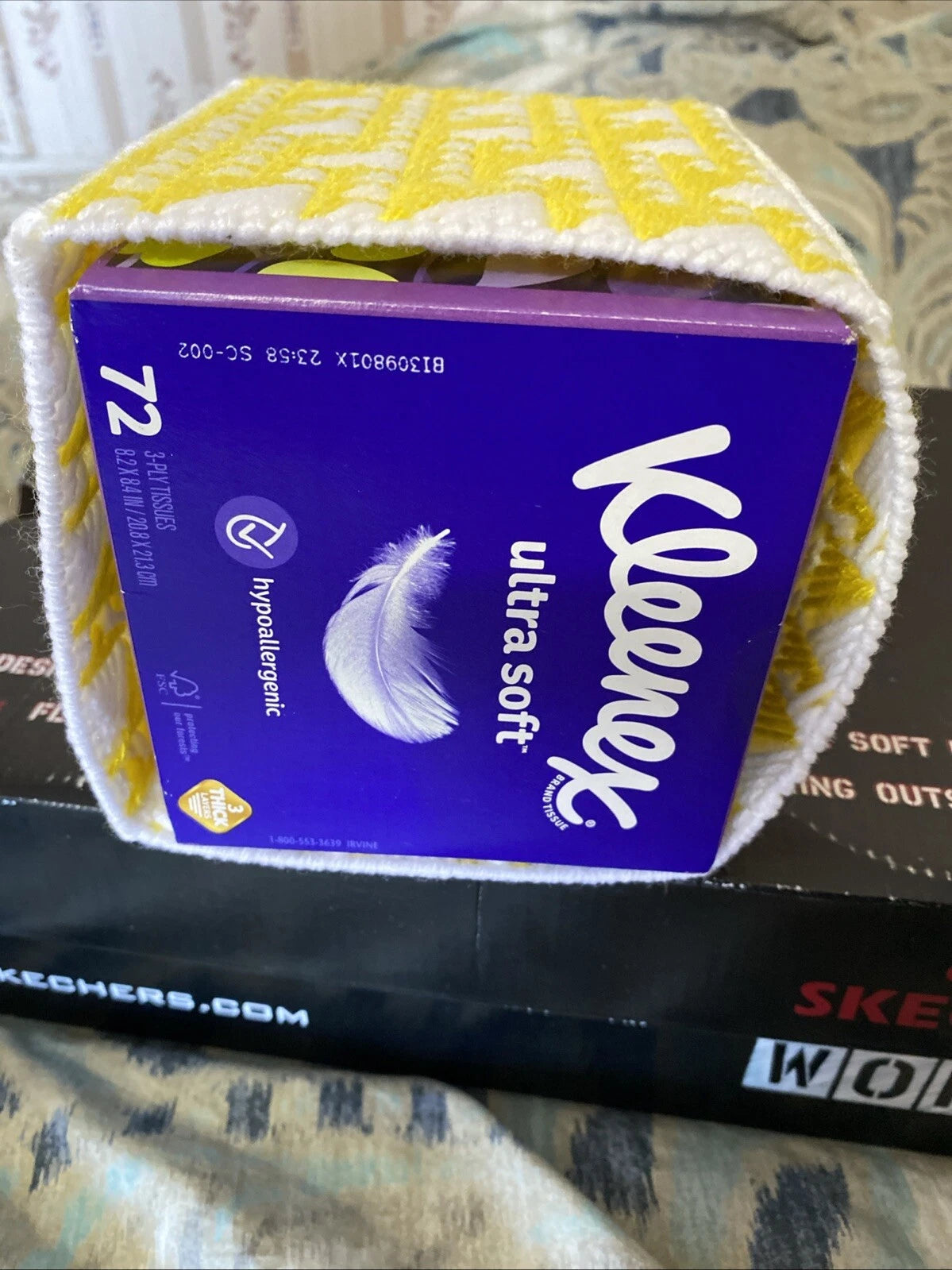 New Handmade Plastic Craft Tissue Cover Box Yellow Abstract Design | eBay