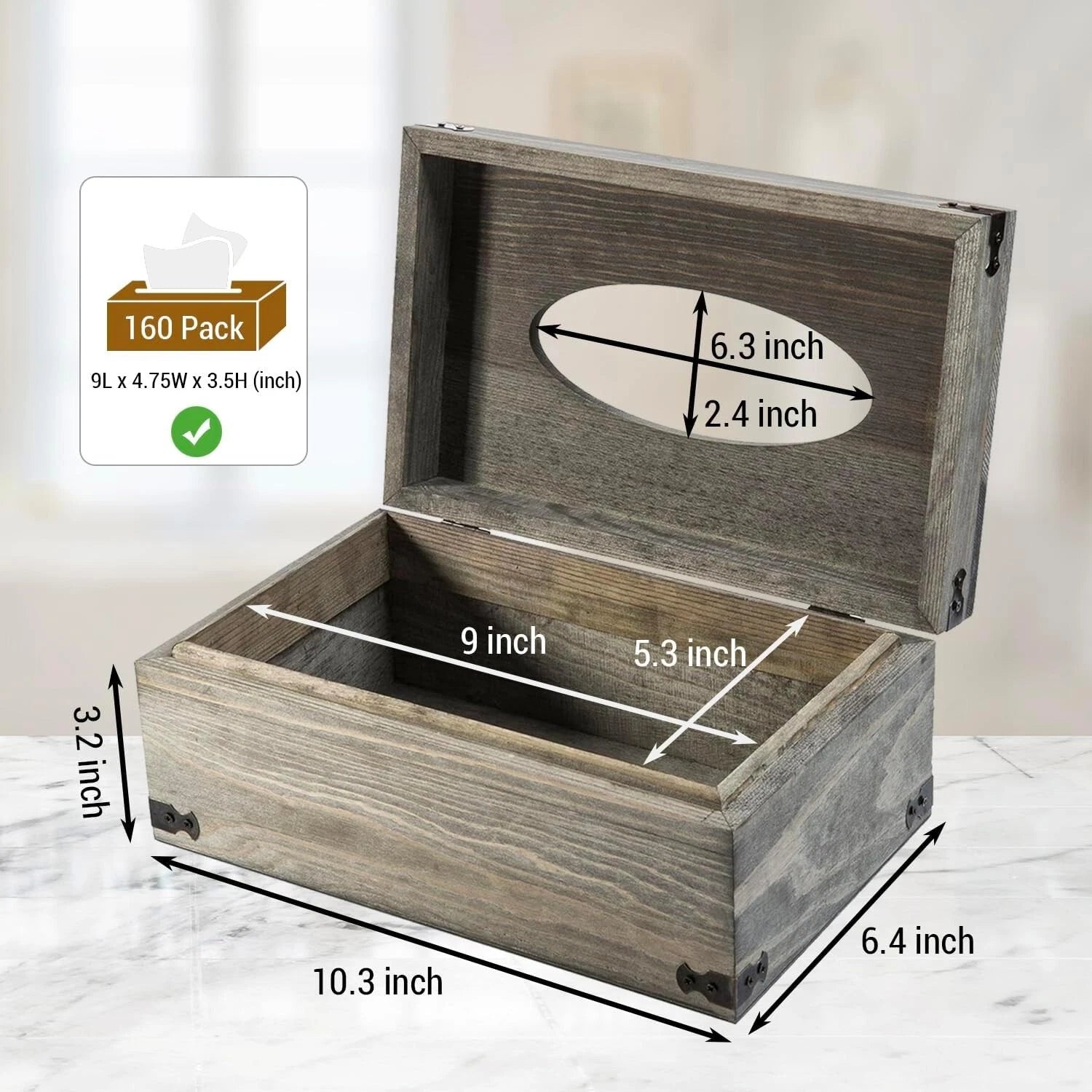 Bathroom Gray Wood Tissue Box Holder with Hinged Lid, Facial Tissue Box Holder | eBay