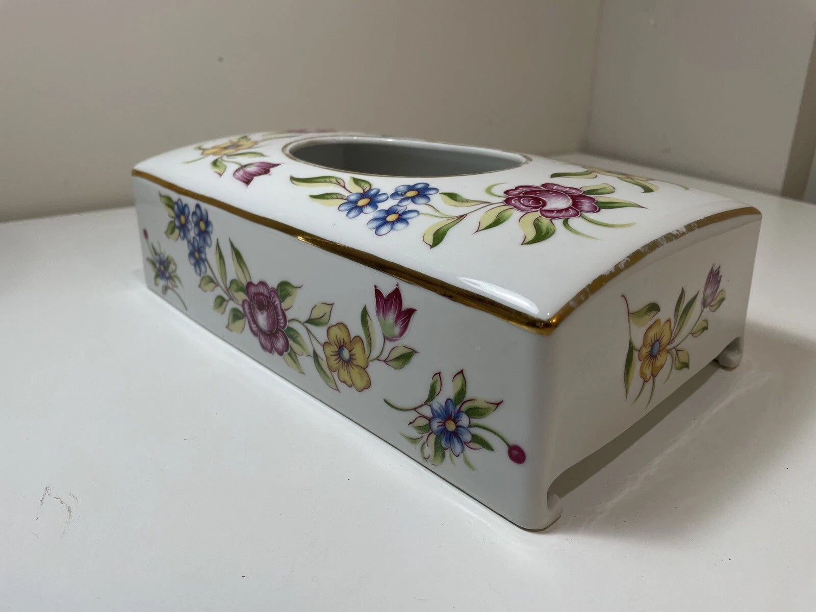 Meissen Porcelain Tissue Box Cover Hand Painted Flowers with Gold Trim Vtg | eBay