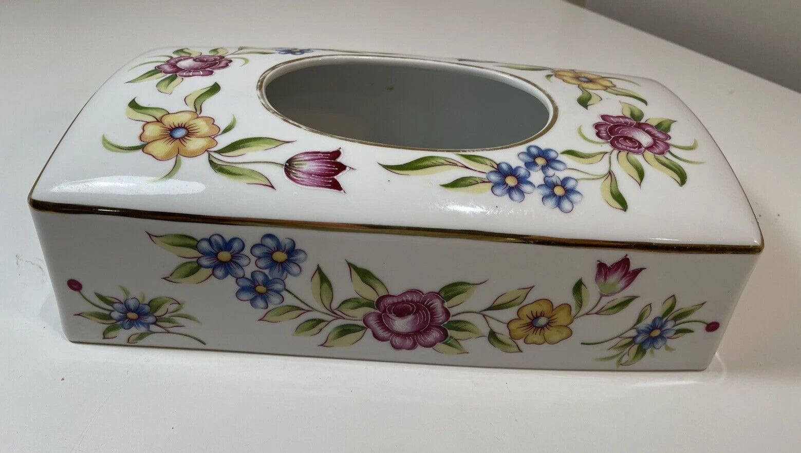 Meissen Porcelain Tissue Box Cover Hand Painted Flowers with Gold Trim Vtg | eBay
