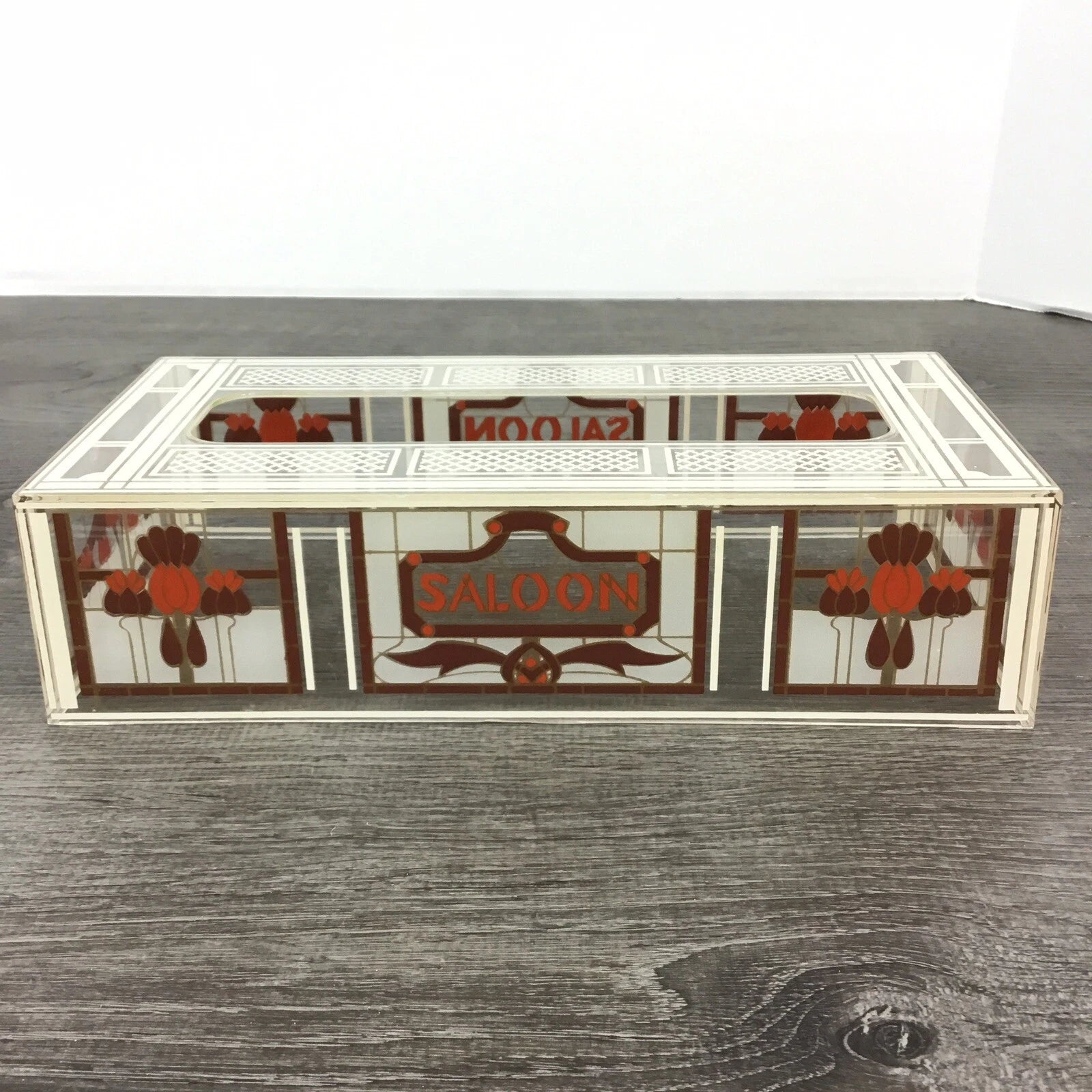 Vintage Acrylic Lucite Tissue Box Cover Holder Saloon Western Brown Rust Beige | eBay