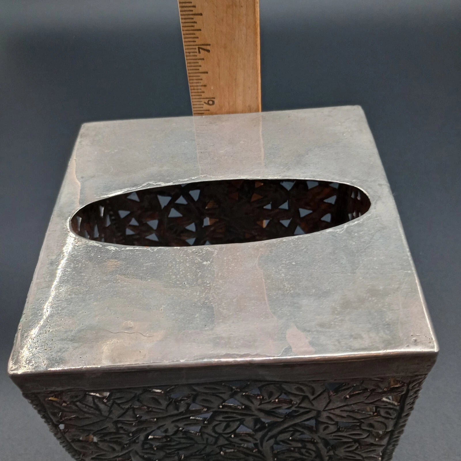 Metal Leaf Filigree Tissue Box Cover Heavy Silvertone | eBay