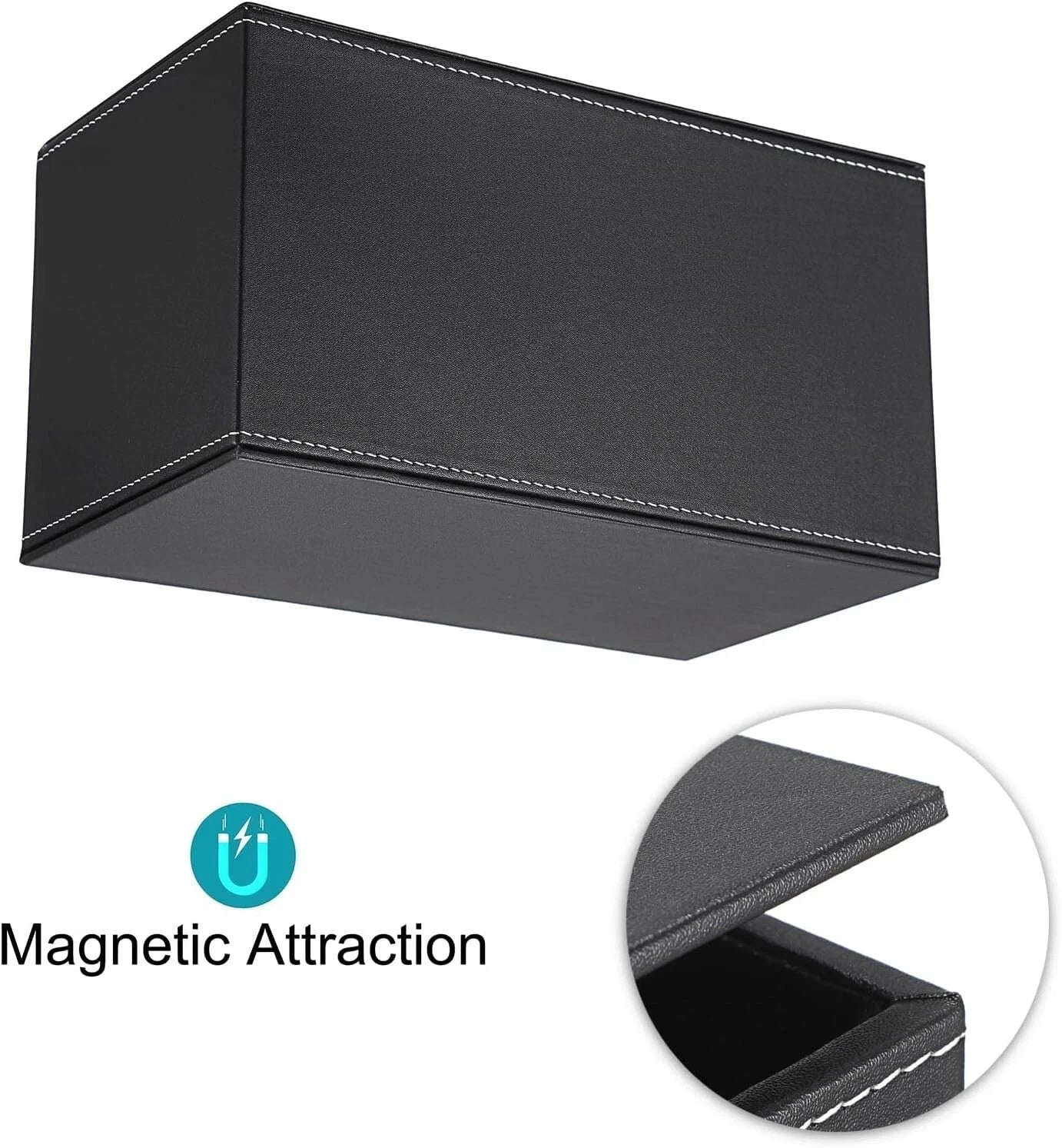 Large Black Rectangular Leather Tissue Box Cover with Magnetic Bottom forOffice | eBay