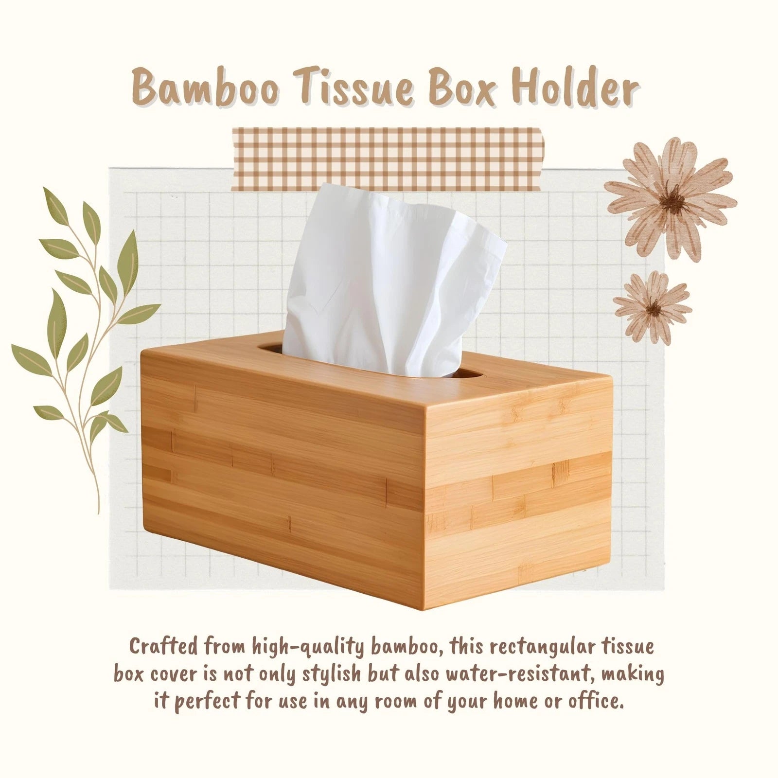 Rectangular Bamboo Tissue Box Cover, Water Resistant Wooden Facial Tissue Box fo | eBay
