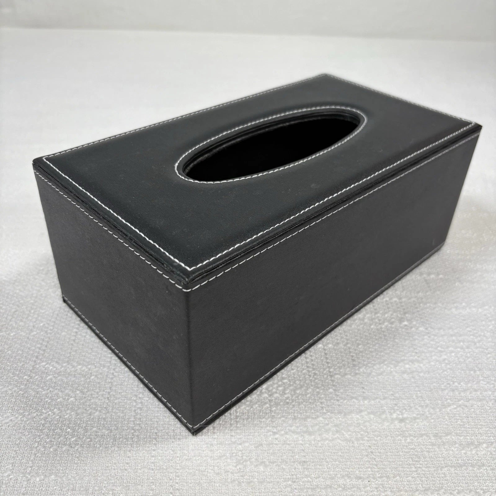 Faux Leather Tissue Box Holder, Rectangular Napkin Dispenser, Black White Trim | eBay