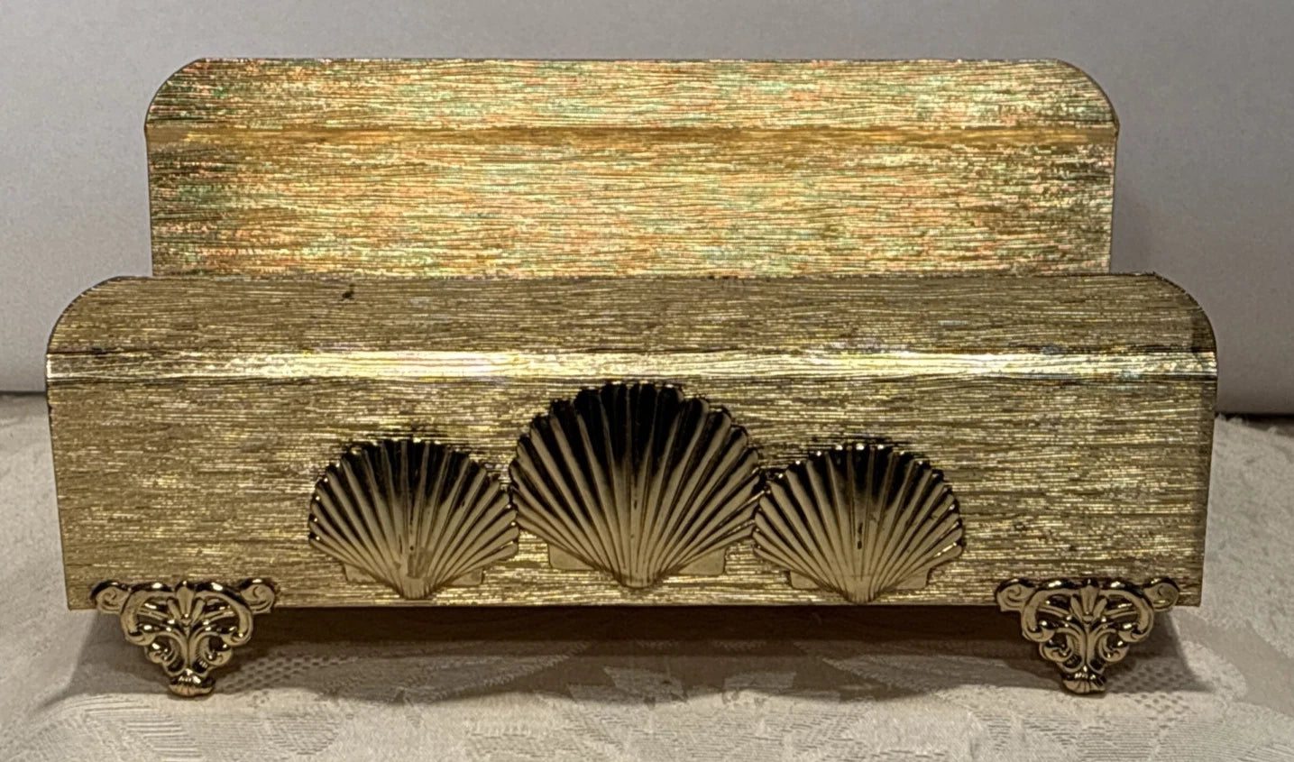 Vintage Footed Gold Tone Metal Seashells Napkin Guest Towel Tissue Holder | eBay