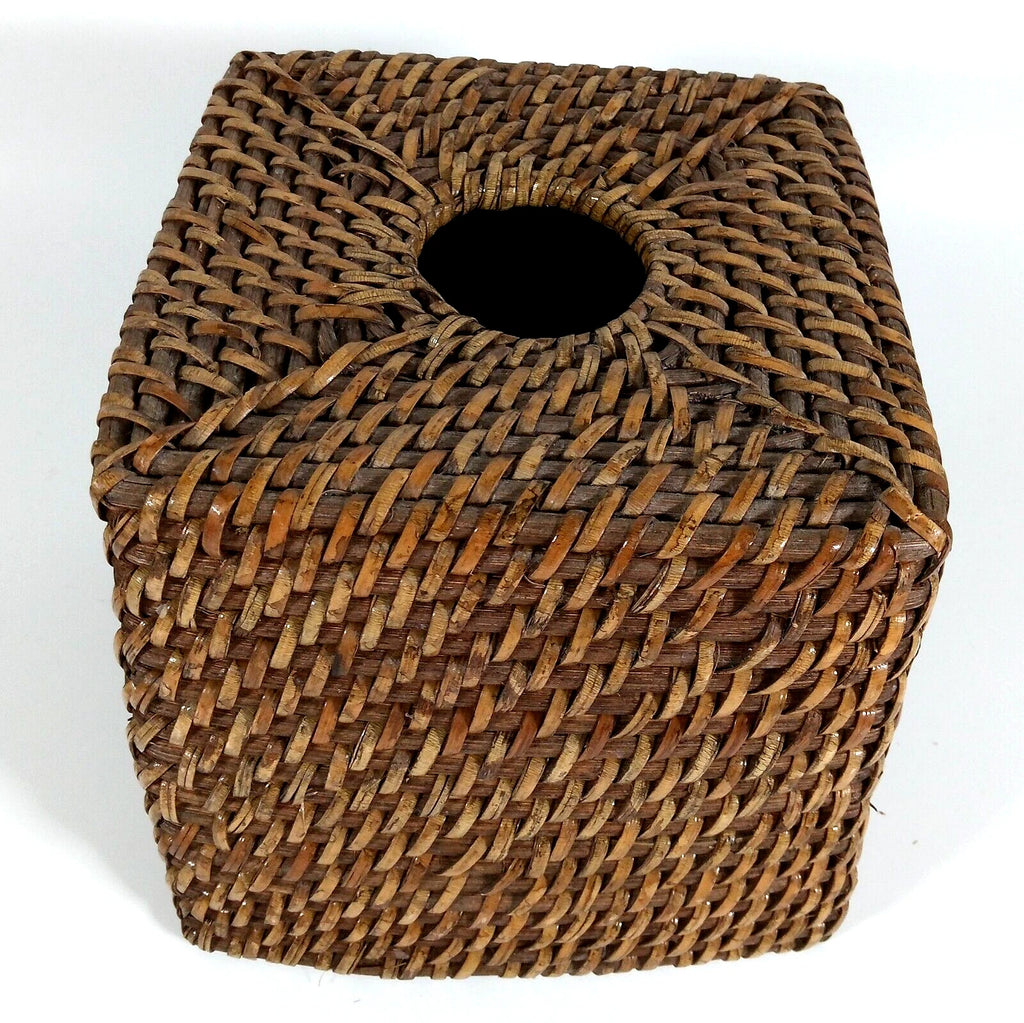 Vintage Wicker Rattan Wood Tissue Box Cover Holder Tropical Coastal Bohemian | eBay