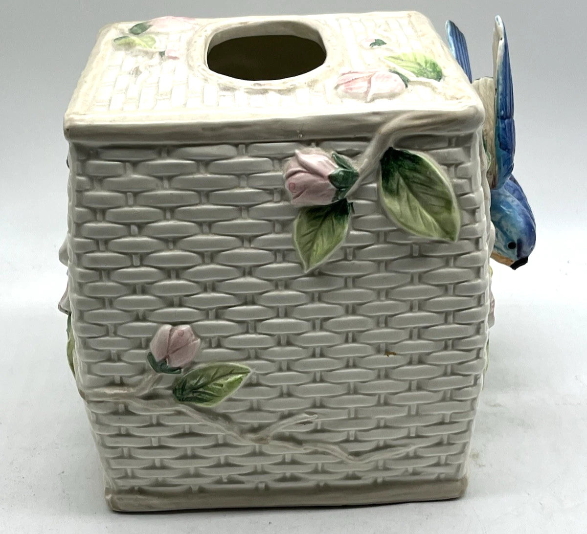 Vtg 1990 Fitz & Floyd Ceramic 3D Blue Bird Pink Dogwood Tissue Box Cover HTF | eBay