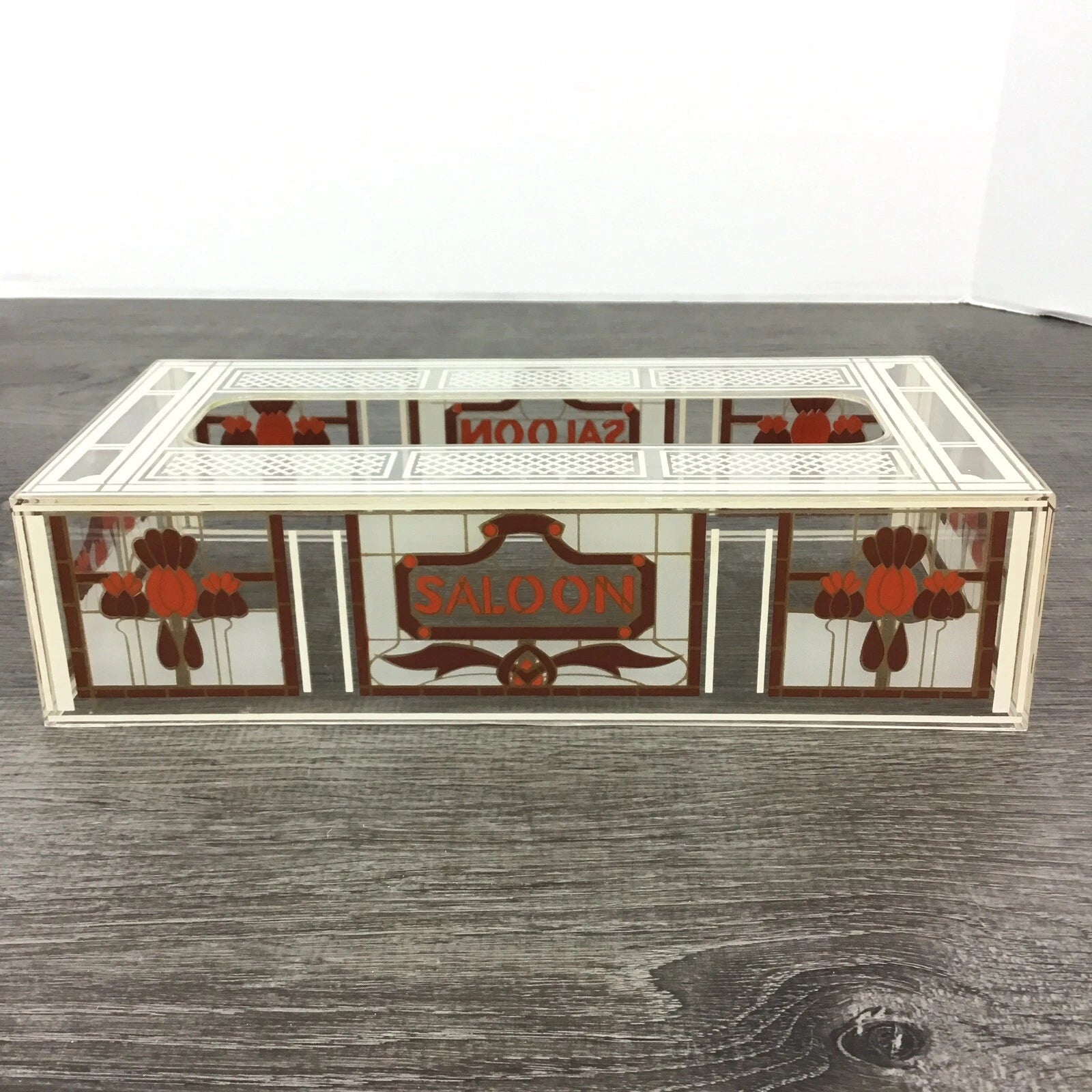 Vintage Acrylic Lucite Tissue Box Cover Holder Saloon Western Brown Rust Beige | eBay