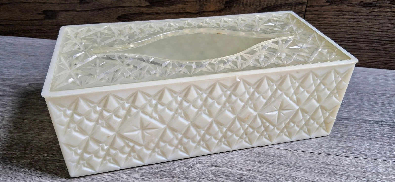 1963 Vtg Tissue Kleenex Box Starburst Acrylic MCM Atomic Clear/Faux Milk Glass | eBay