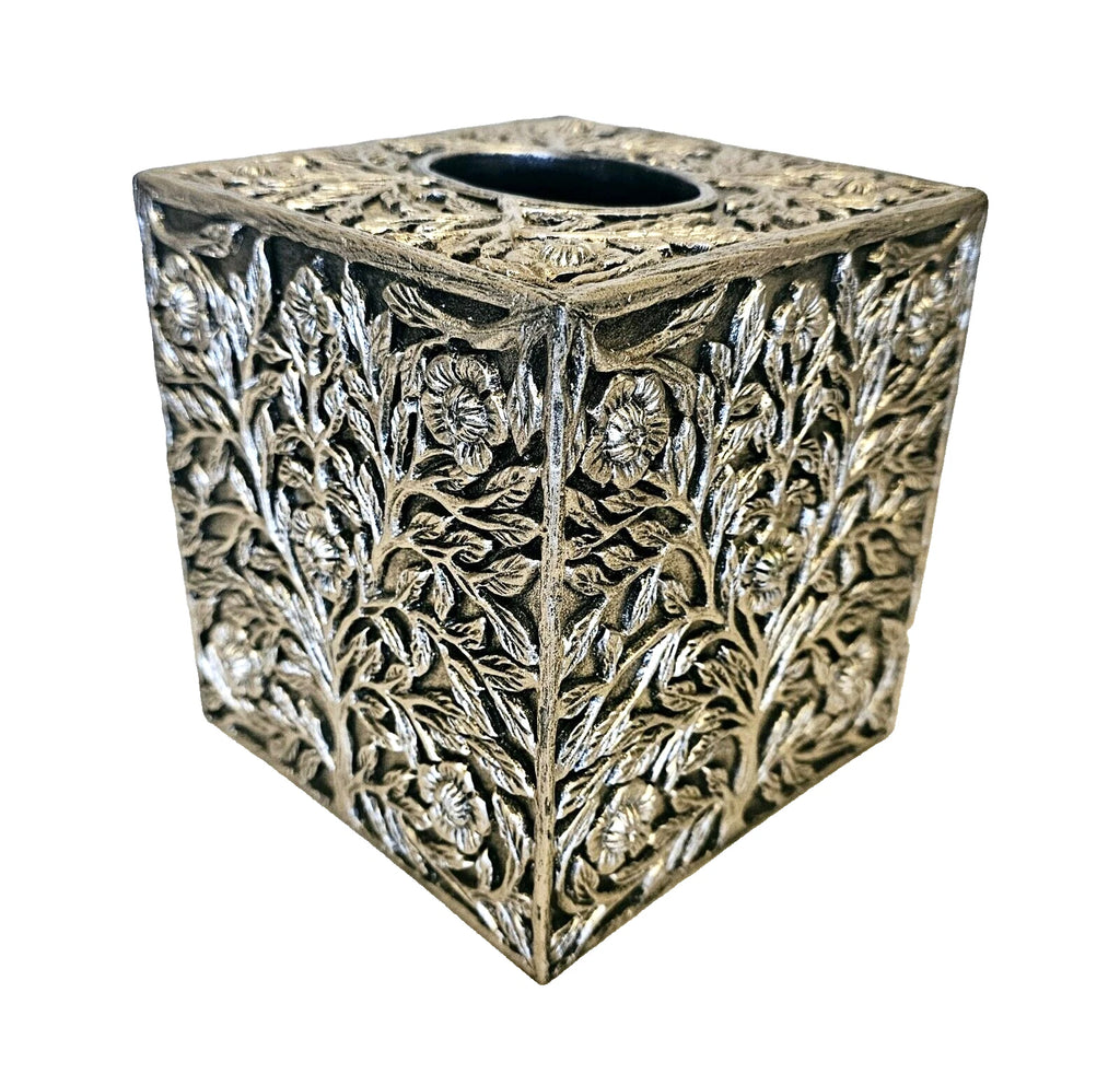Nicole Miller Home Silver Tree Floral Resin 3D Tissue Box Cover HTF 5.5" x 6” | eBay