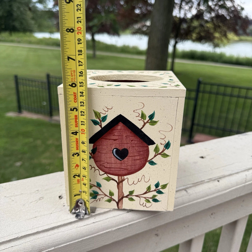 VTG Wood Birdhouse Leaves Cottage Tissue Box Cover Country Shabby Hand Painted | eBay