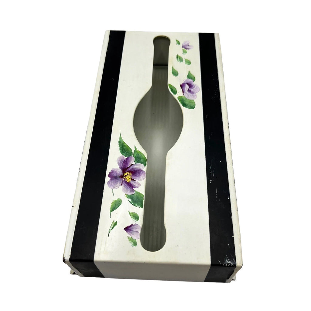 Vintage Metal Long Tissue Box Beige Floral Hand Painted Wall Mount Counter MCM | eBay