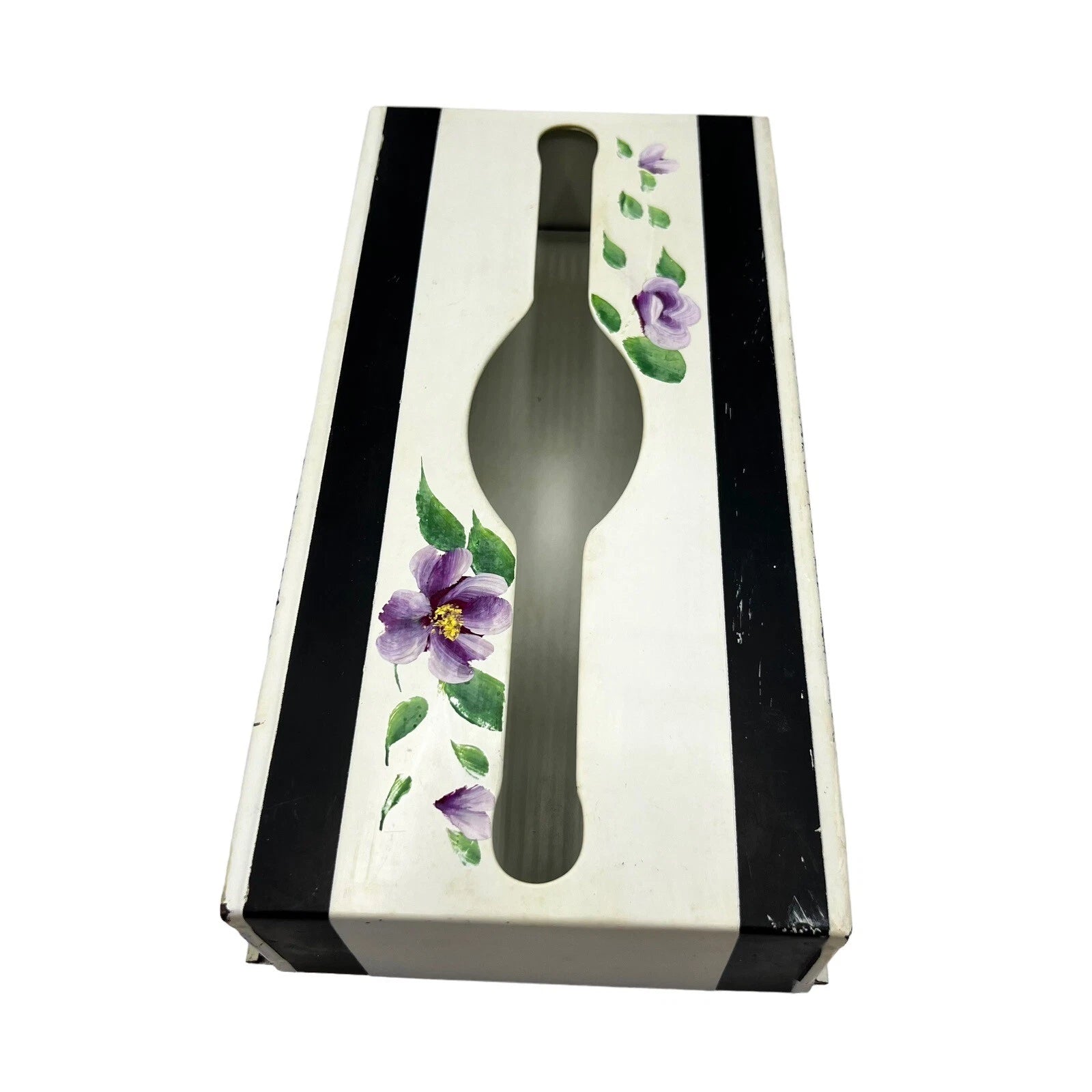 Vintage Metal Long Tissue Box Beige Floral Hand Painted Wall Mount Counter MCM | eBay