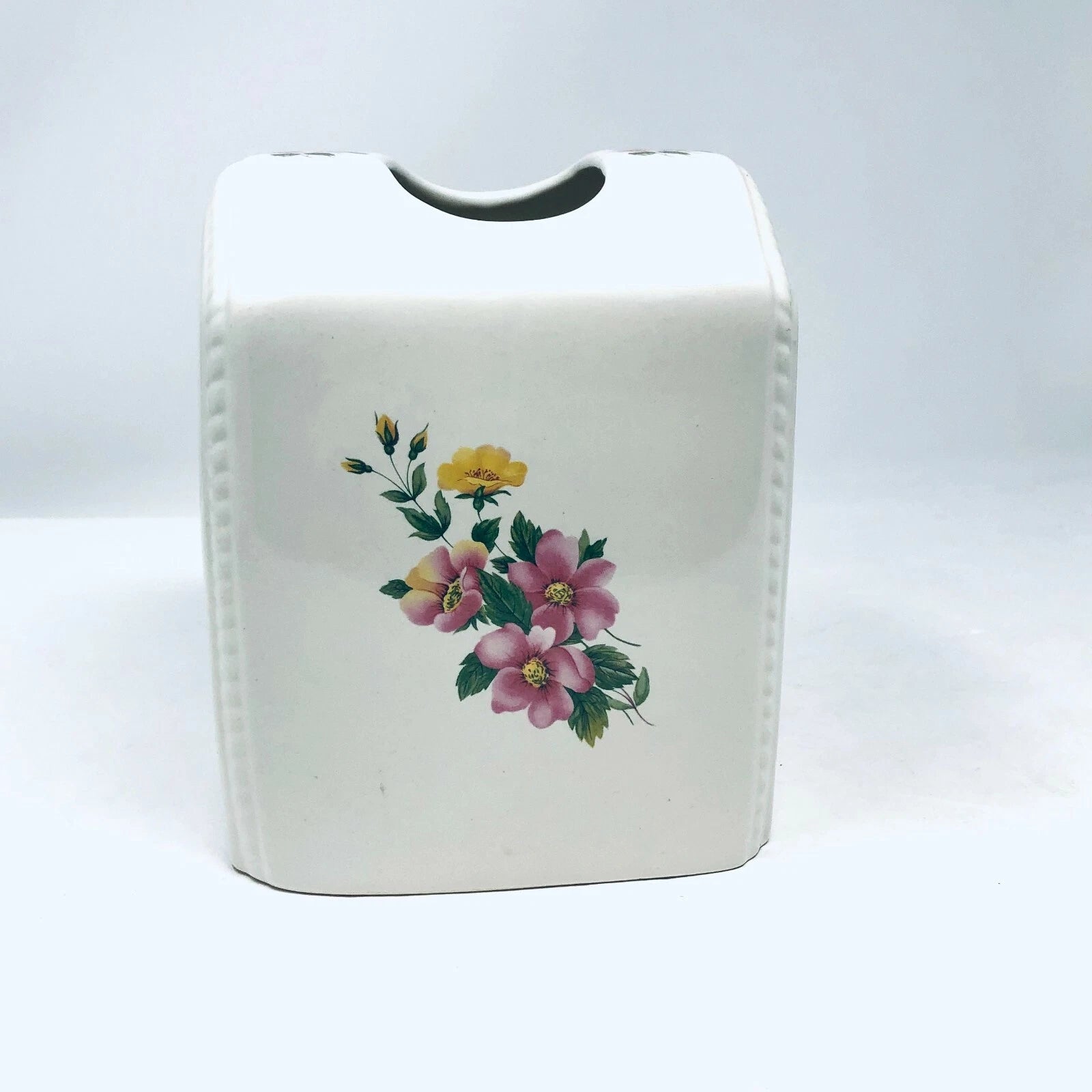 Vintage Ceramic Tissue Box Cover Athena Pink Floral Shabby Chic USA | eBay