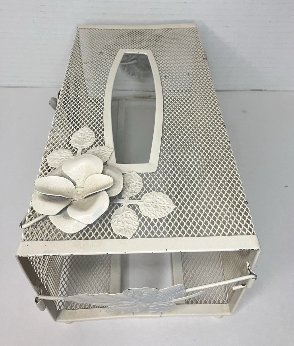 Vintage Tissue Box Holder White Metal Mesh w/Roses Hollywood Regency Style | eBay