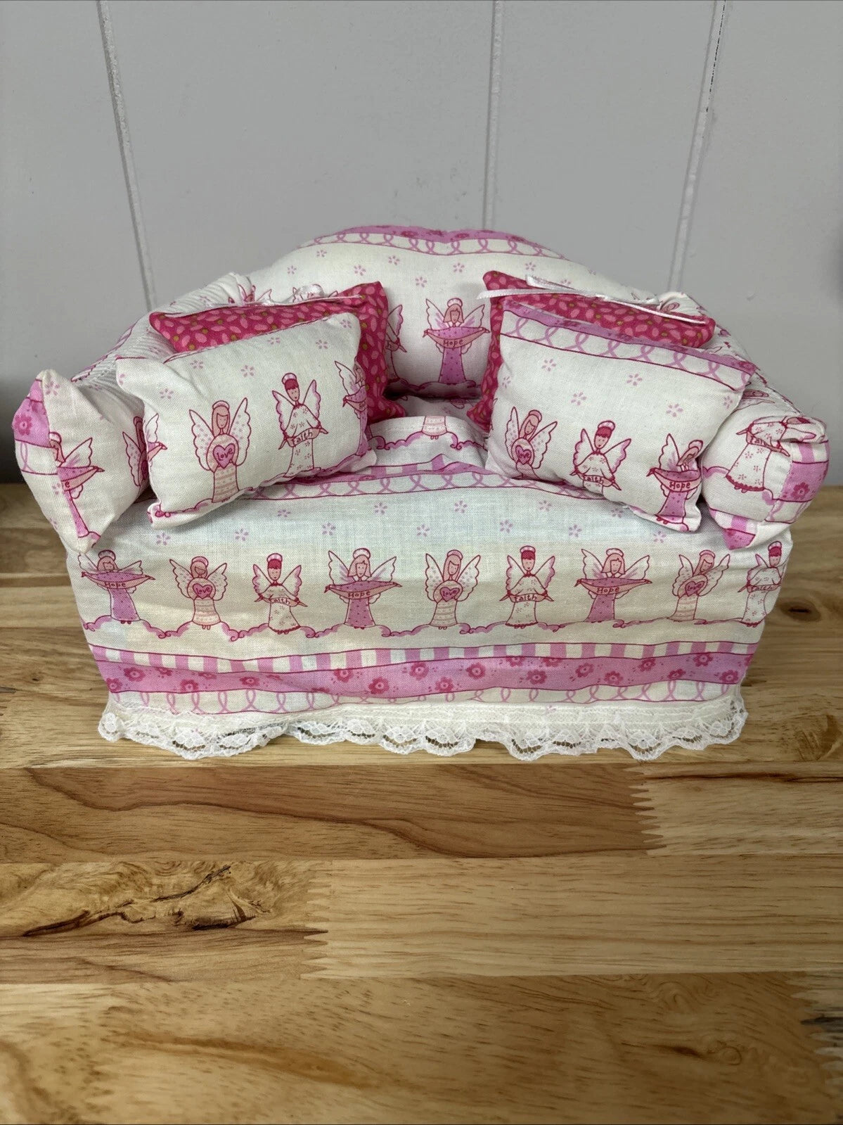 Angels Sofa Couch Tissue Box Cover With Little Pillows Pink And White Dollhouse | eBay