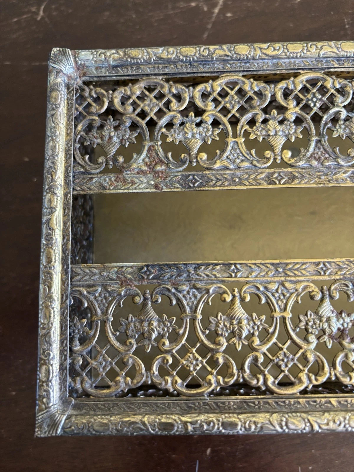 Vintage Gold Tone Metal Filigree Tissue Box Cover Hinged Lid * PLEASE READ * | eBay