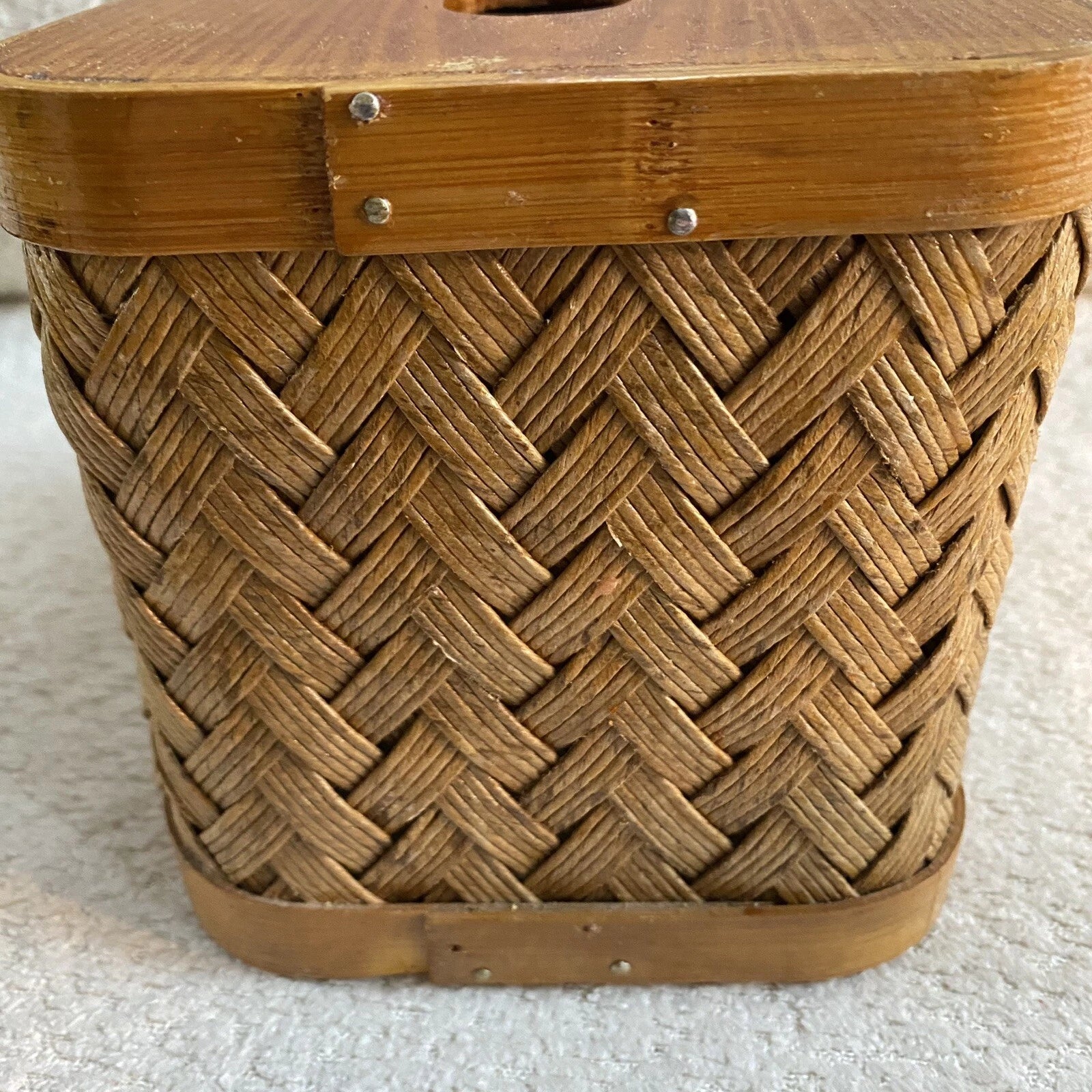 Vintage Woven Rattan Wood Tissue Box Cover Square - Boho / Bohemian / Coastal | eBay