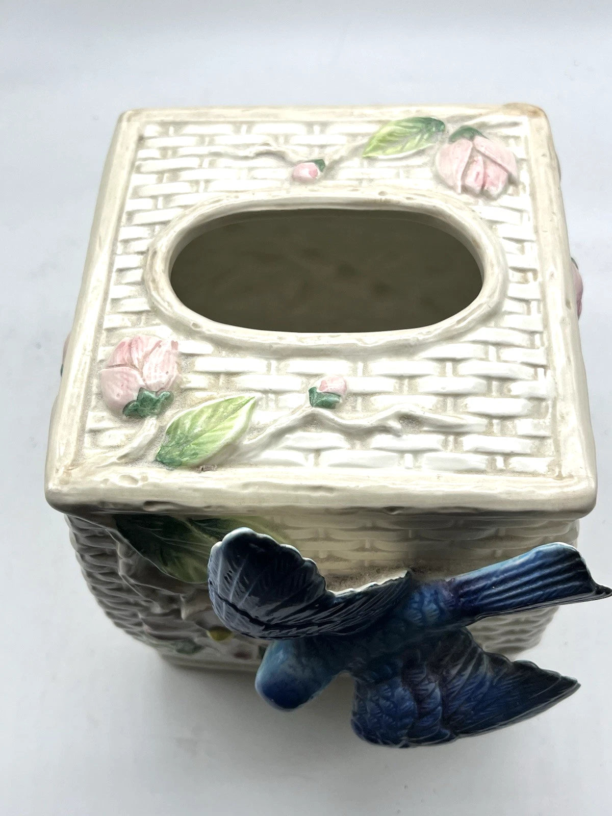 Vtg 1990 Fitz & Floyd Ceramic 3D Blue Bird Pink Dogwood Tissue Box Cover HTF | eBay