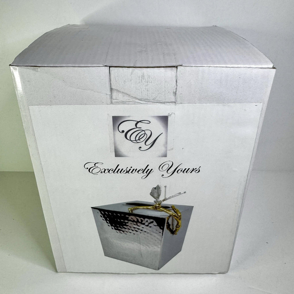 Exclusively Yours EY Silver Hammered Metal Tissue Box Cover W/Butterfly Accent | eBay