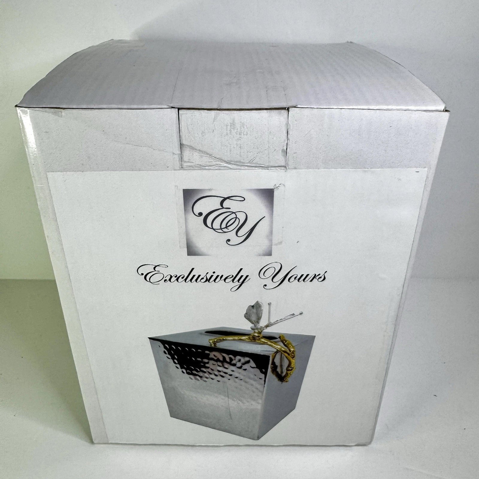 Exclusively Yours EY Silver Hammered Metal Tissue Box Cover W/Butterfly Accent | eBay