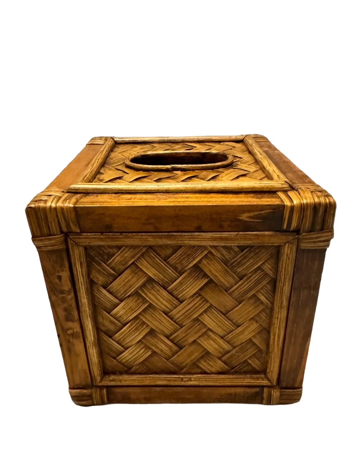 Wood Rattan Weave Tissue Box Cover Boho Coastal Beach￼ | eBay