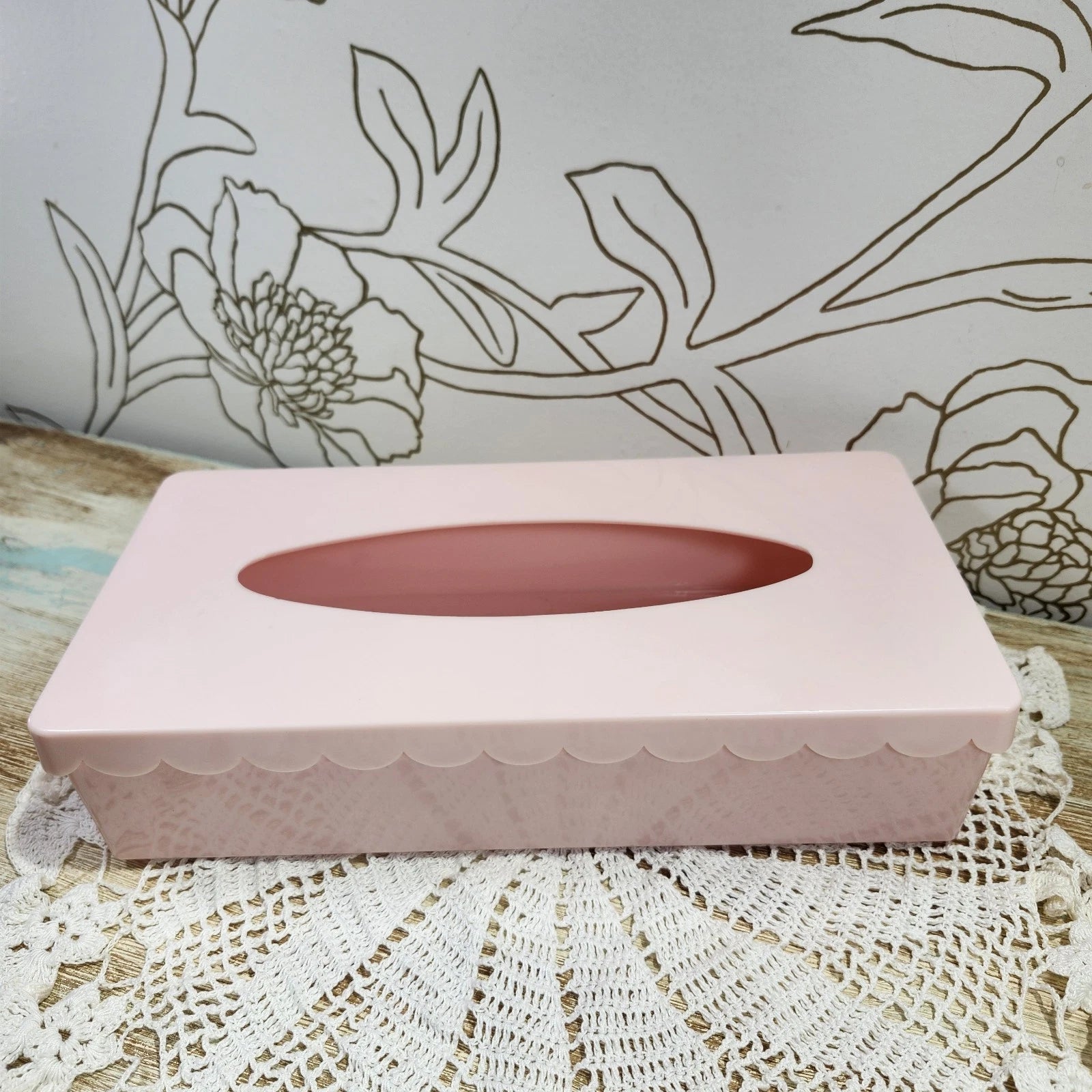 Vintage Pink Plastic Tissue Box Holder Hinged Lid Scalloped Edges | eBay