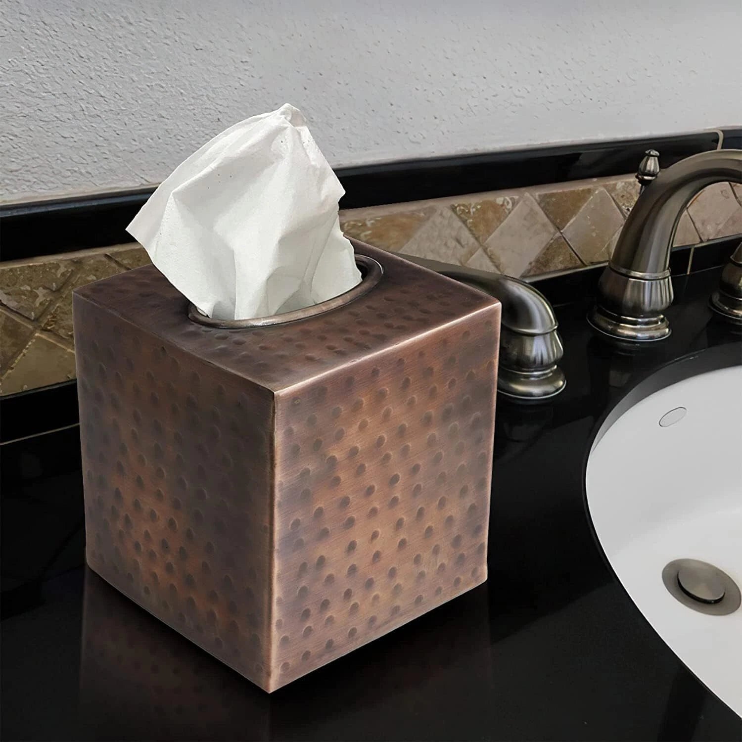 19627 Hand Hammered Tissue Box Square Cover Antique Copper | eBay