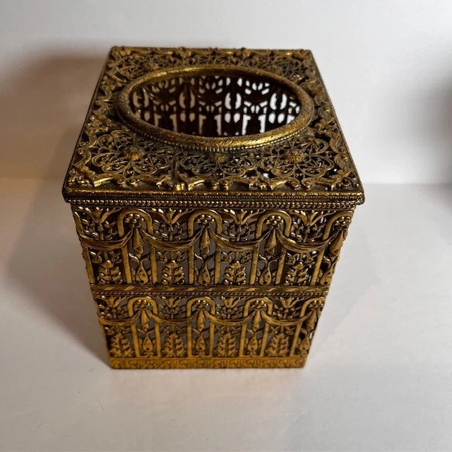 VTG Hollywood Regency Ornate Flower Tissue Box Holder Floral Gold Metal MCM | eBay