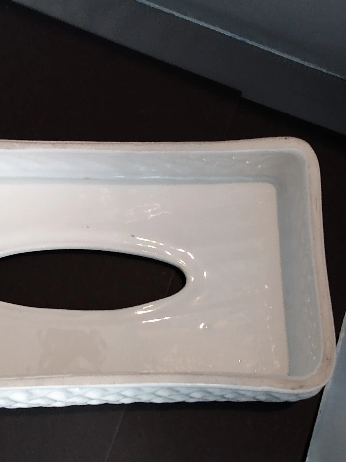 Vintage Ceramic Tissue Box Cover Waffled Lattice Sides Off White | eBay