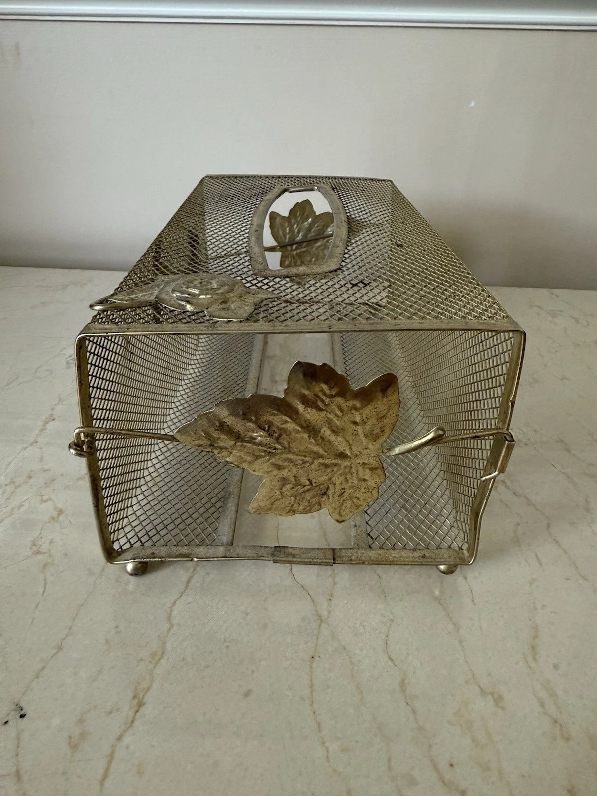 Vtg Gold Metal Mesh Tissue Box Cover Holder Floral Roses MCM Hollywood Regency | eBay