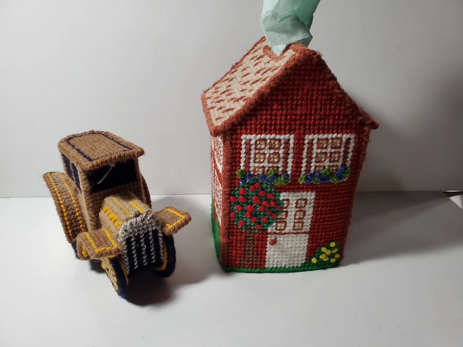 Vtg Knitted House Tissue Box Cover & Knitted Vintage Car Handmade Multicolor | eBay