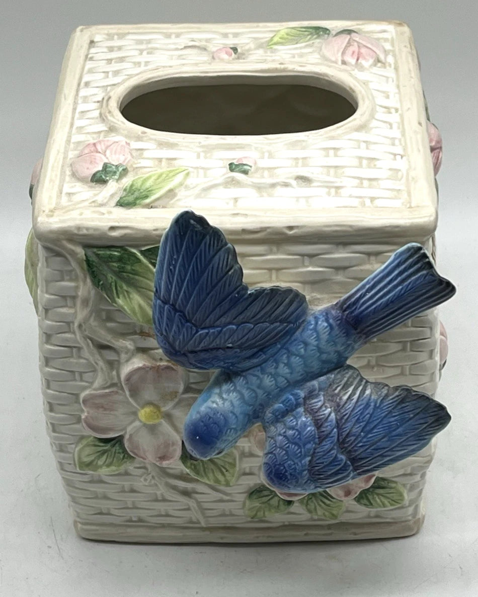 Vtg 1990 Fitz & Floyd Ceramic 3D Blue Bird Pink Dogwood Tissue Box Cover HTF | eBay