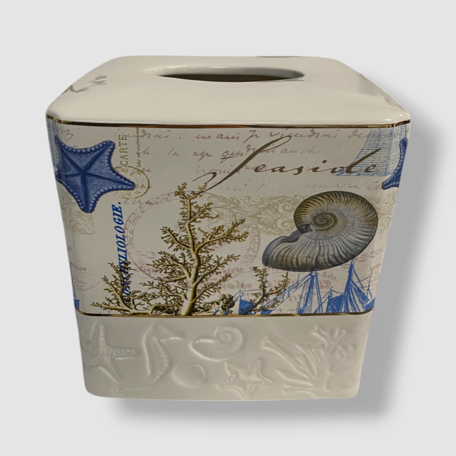 Avanti Beige Starfish & Seashells Ceramic Tissue Box Cover. | eBay