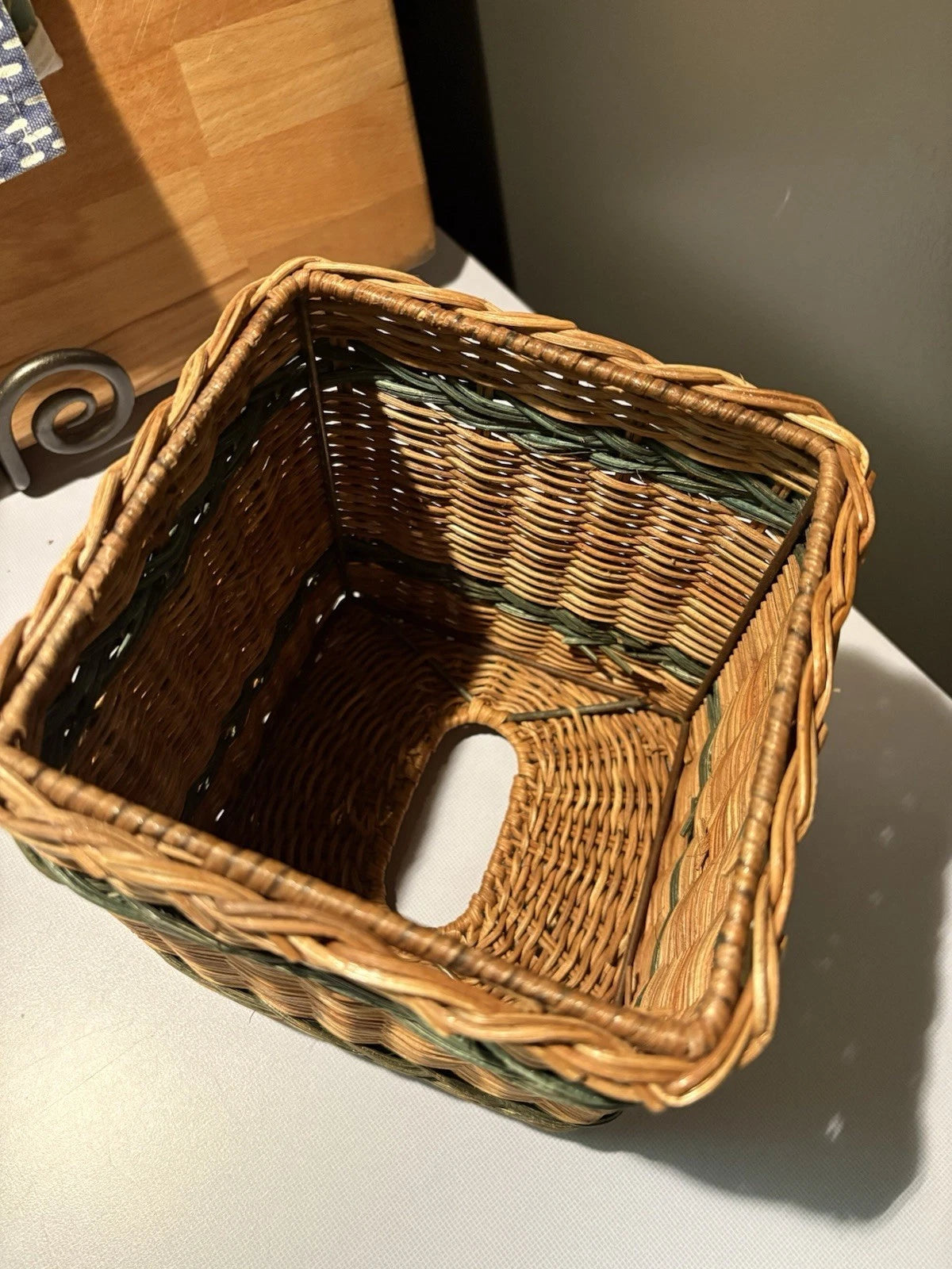 Woven Wicker Rattan Tissue Box Cover Holder 6” Cube Striped Natural Metal Frame | eBay