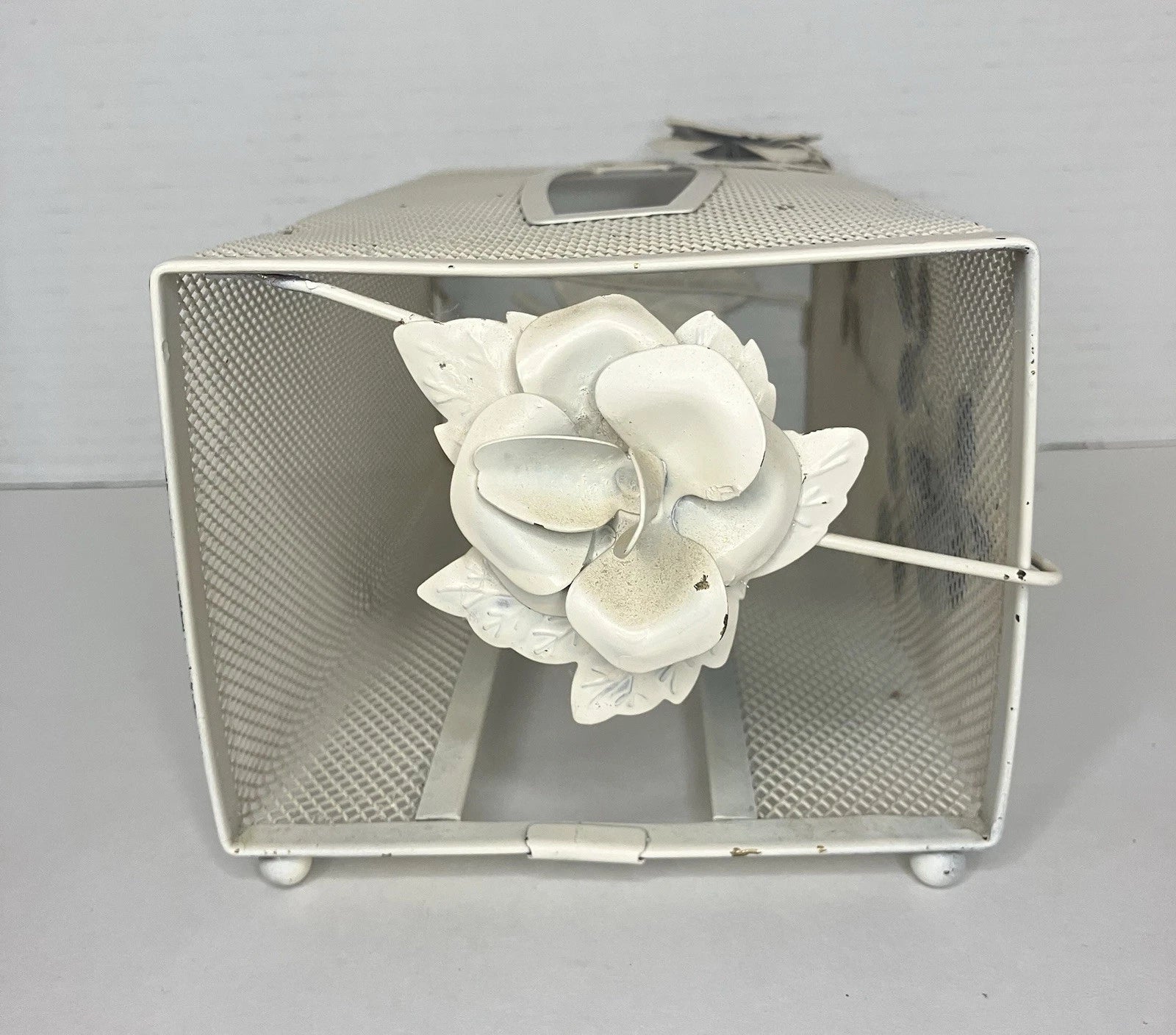 Vintage Tissue Box Holder White Metal Mesh w/Roses Hollywood Regency Style | eBay