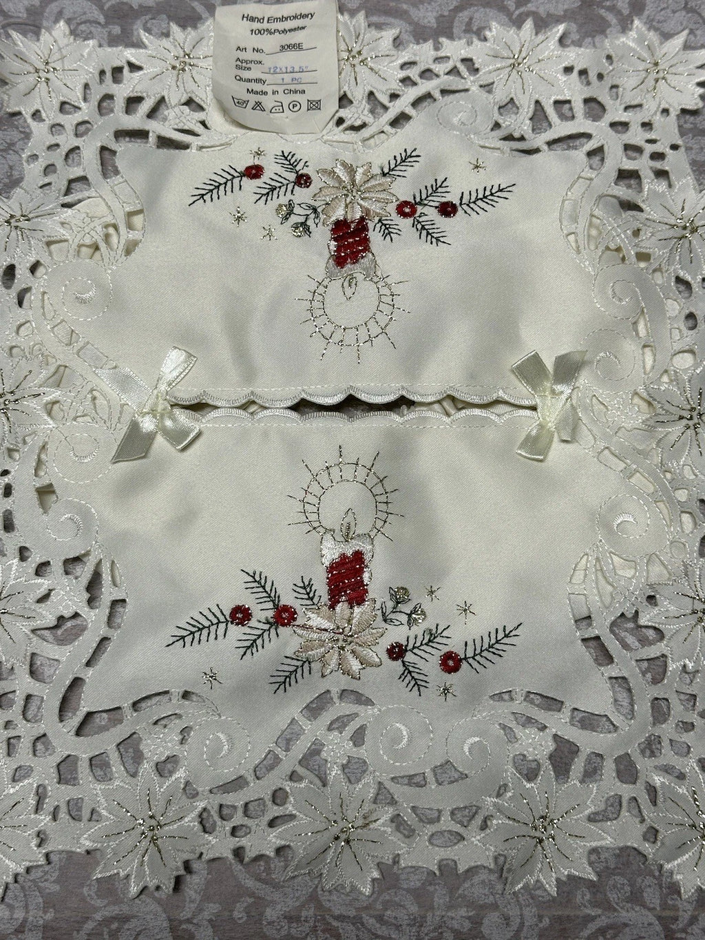 Vtg Hand Embroidery Tissue Box Cover Ornate Filigree Lace Christmas Candle New | eBay
