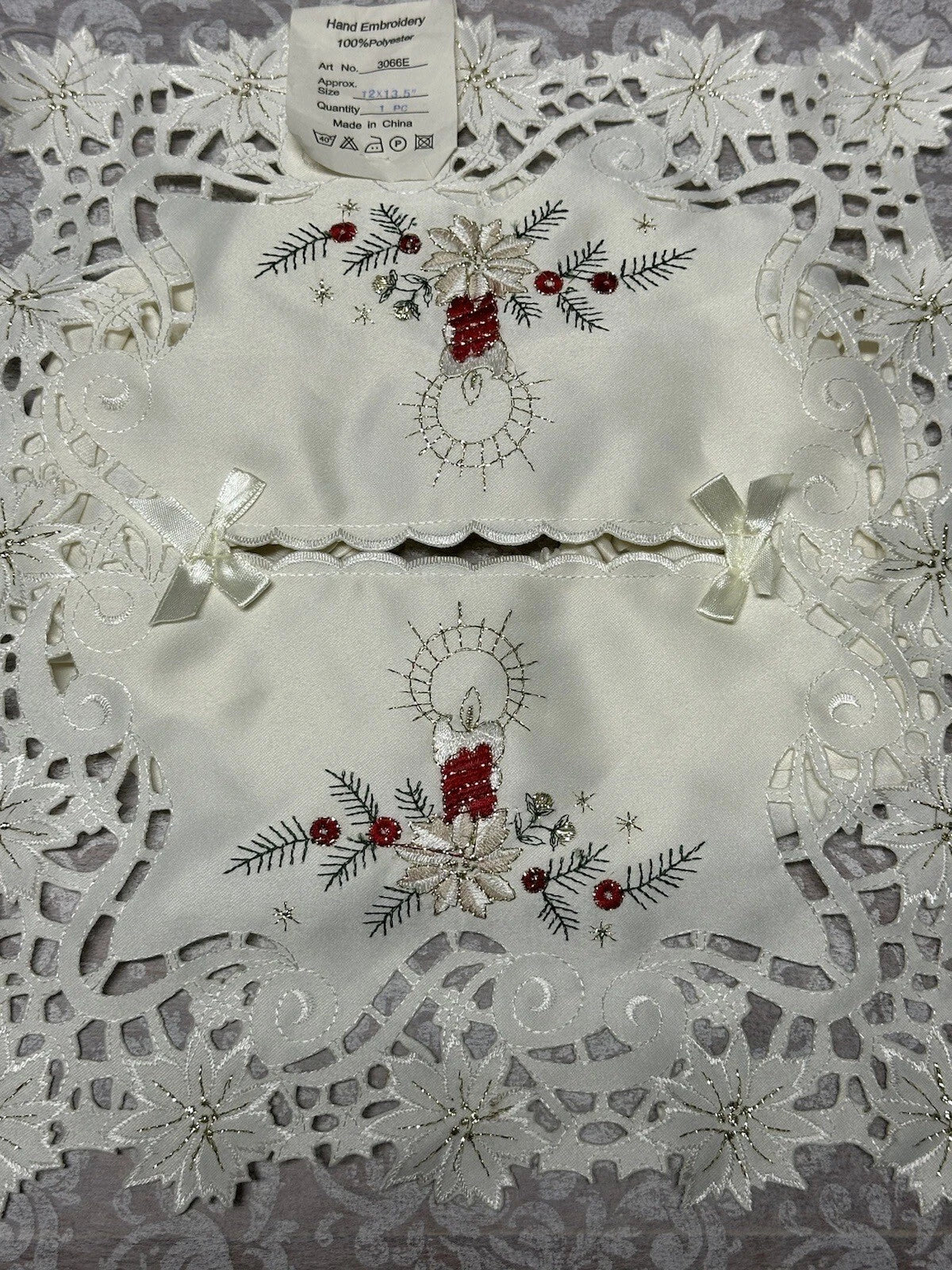 Vtg Hand Embroidery Tissue Box Cover Ornate Filigree Lace Christmas Candle New | eBay