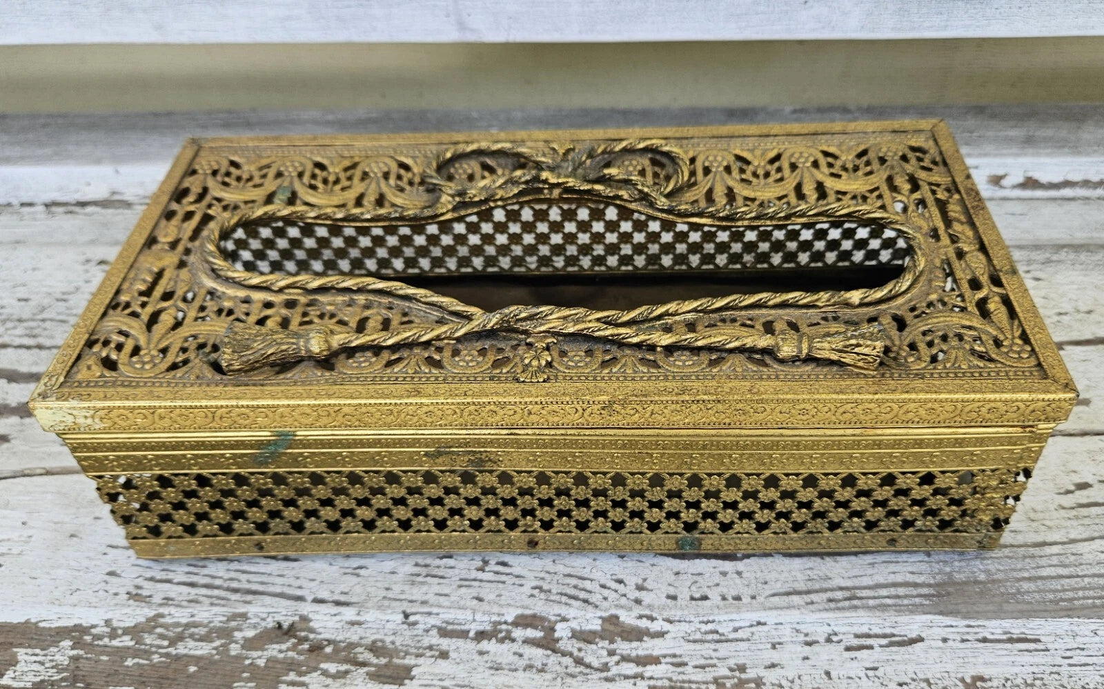 Antique Vintage Metal Bow Filigree Tissue Box Cover Holder Gold Tone Removable | eBay