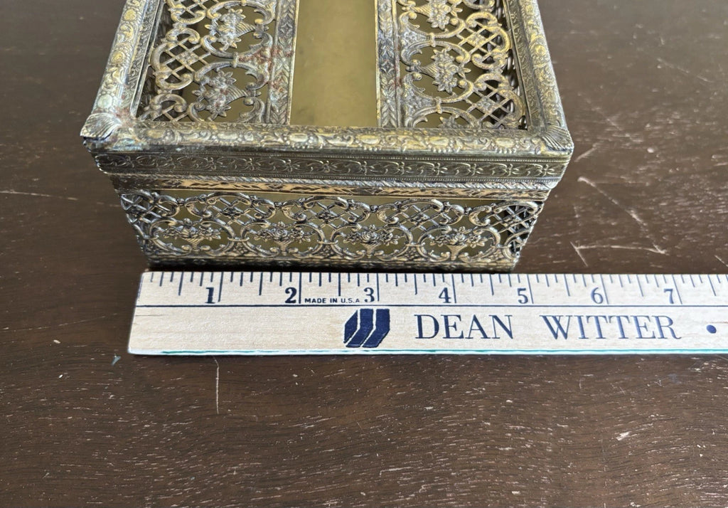 Vintage Gold Tone Metal Filigree Tissue Box Cover Hinged Lid * PLEASE READ * | eBay