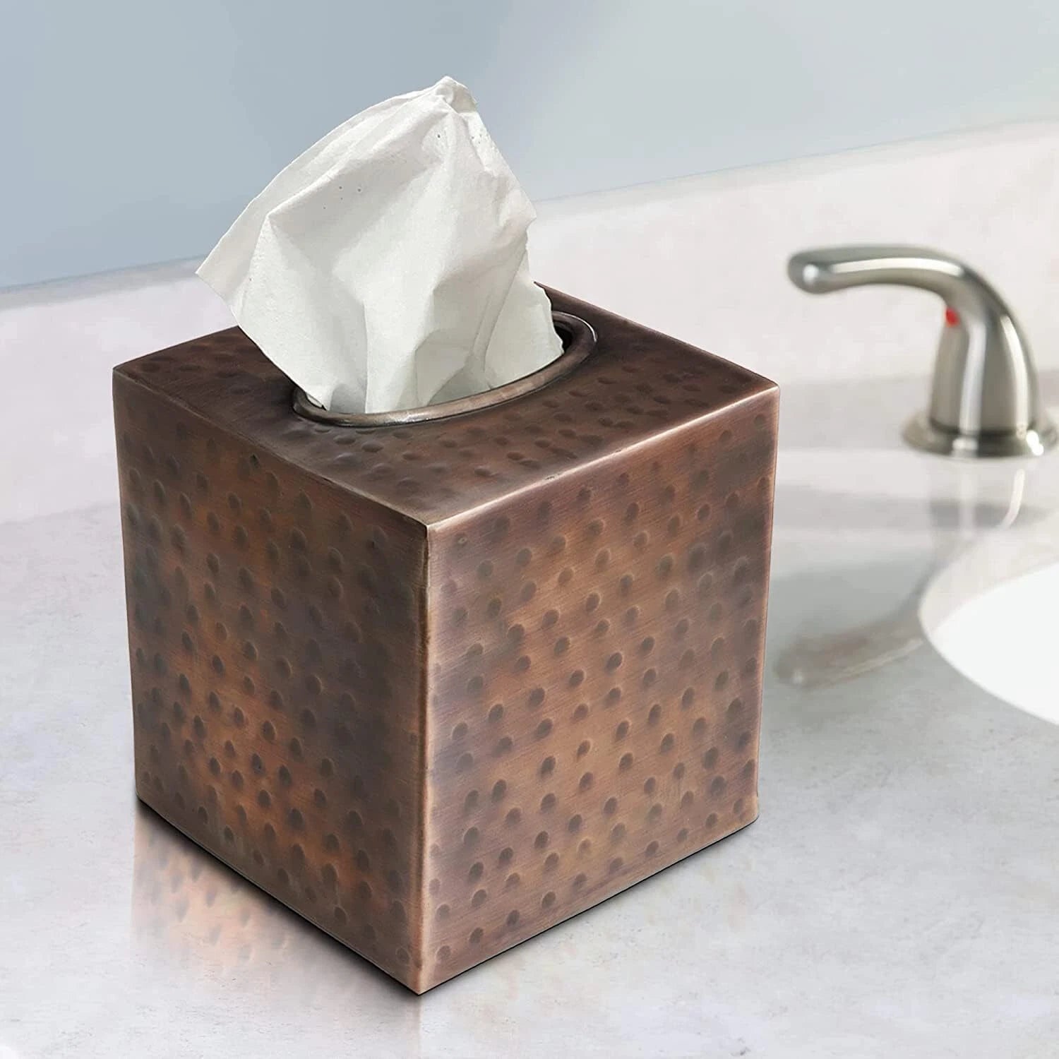 19627 Hand Hammered Tissue Box Square Cover Antique Copper | eBay