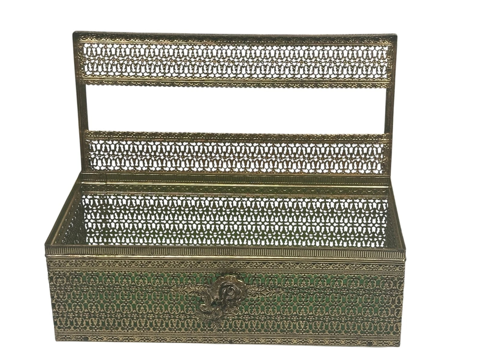 Vintage MCM Hollywood Regency Gold Tone Rose Bird Metal Tissue Box Cover | eBay