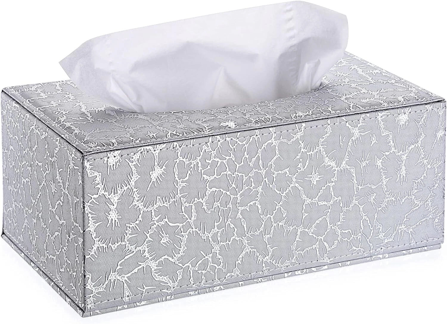 Rectangular Leather Tissue Box Cover with Magnetic Bottom - Silver | eBay