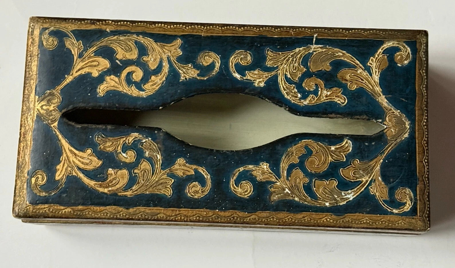 RARE Vintage Gold *BLUE Hollywood TISSUE HOLDER Cover Antique ITALY Florentine | eBay