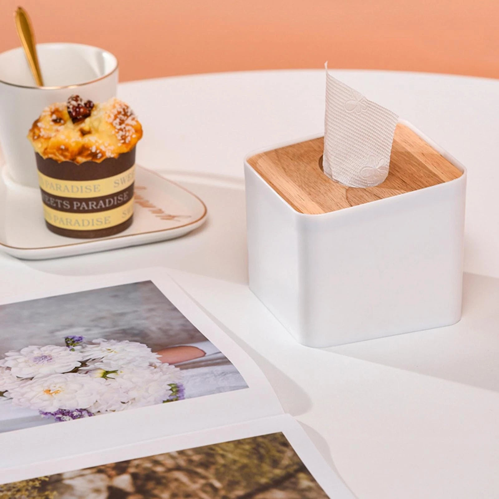 2pcs White Square Tissue Box Storage Case Smooth Wood Cover Facial Tissue | eBay