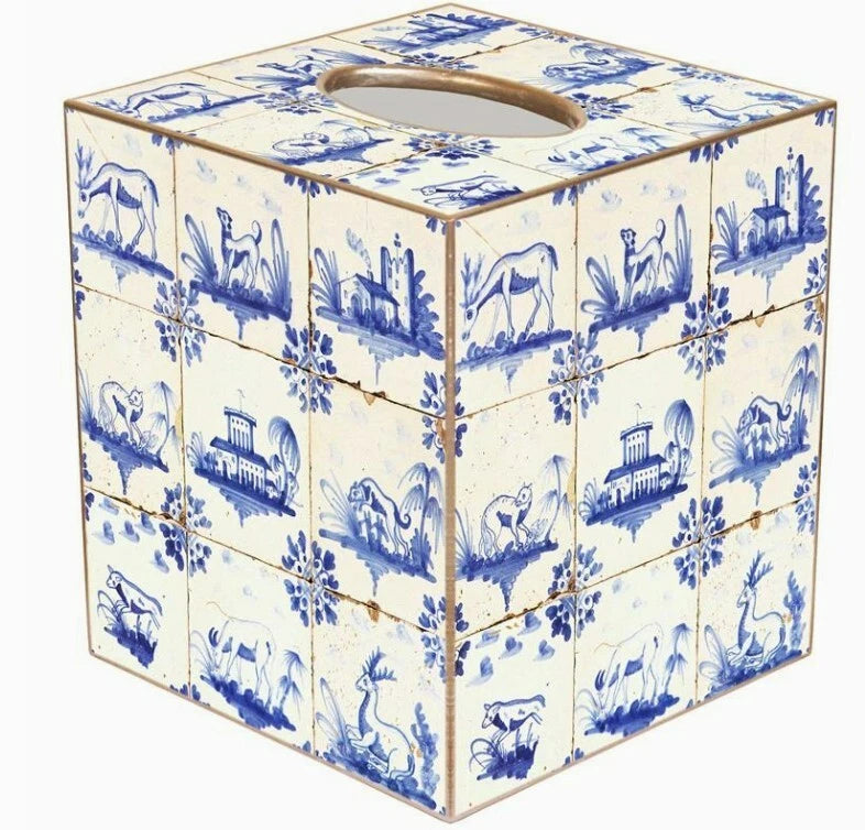 Marye-Kelley, Delft Blue Tiles Cubed Tissue Box Cover, New | eBay