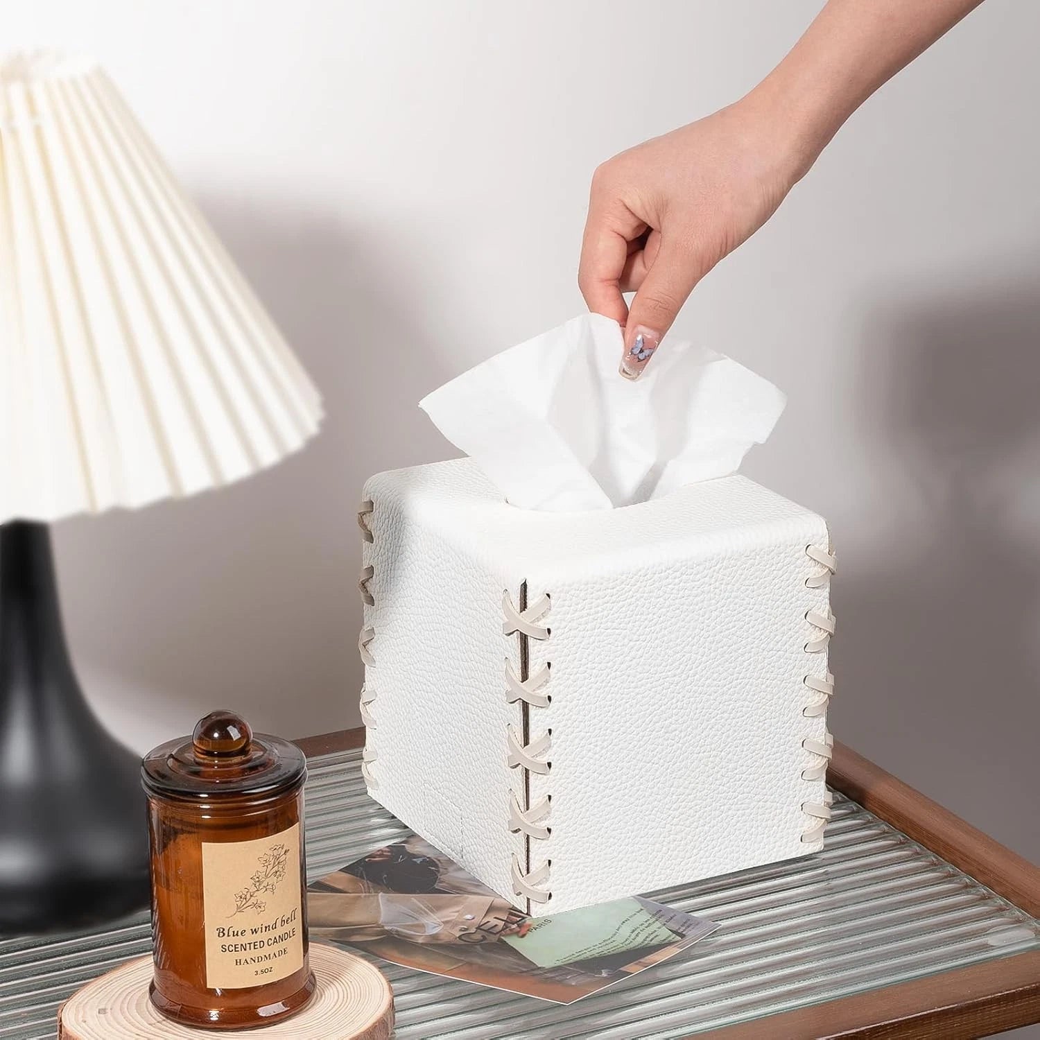 Tissue Box Cover PU Leather Holder Square Decorative Square, White | eBay